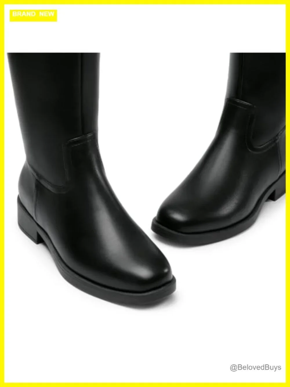 Knee High Boots Women Square Toe Side Zipper Faux Leather Flat Chunky Heel Fall